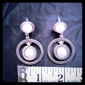 Silver and White Earrings.
